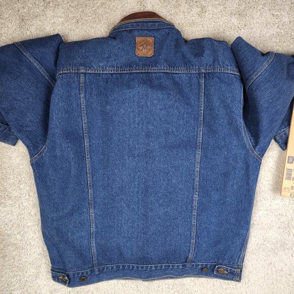 Marlboro Store Denim Trucker Jacket Brown Leather Collar Size XL Vintage VTG Y2K - Picture 8 of 8